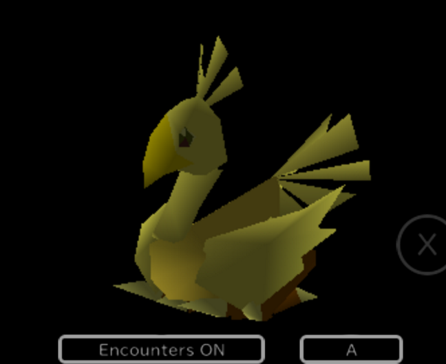 Tom's beautiful guld chocobo, a small computer-animated bird.