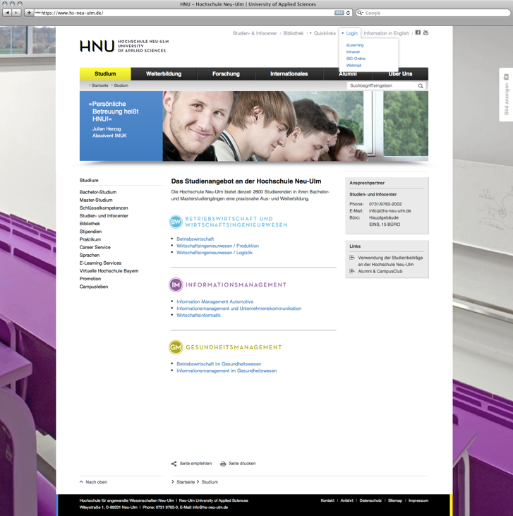 Subpage of the HNU Website