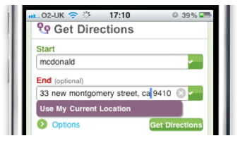 Mapquest mobile form to get directions