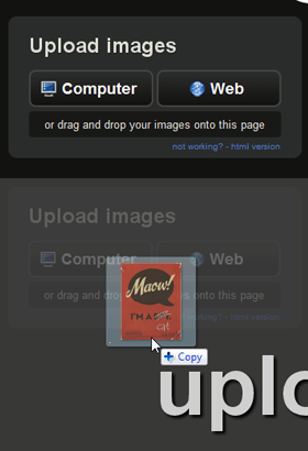 imgur allows users to upload files by dragging a photo directly from the desktop into the web browser.