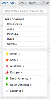 A screenshot of uberVU's locations selector.