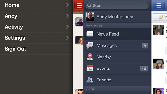 Screenshots of both Path and Facebook's iPhone apps