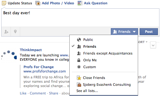 Facebook's new status update panel