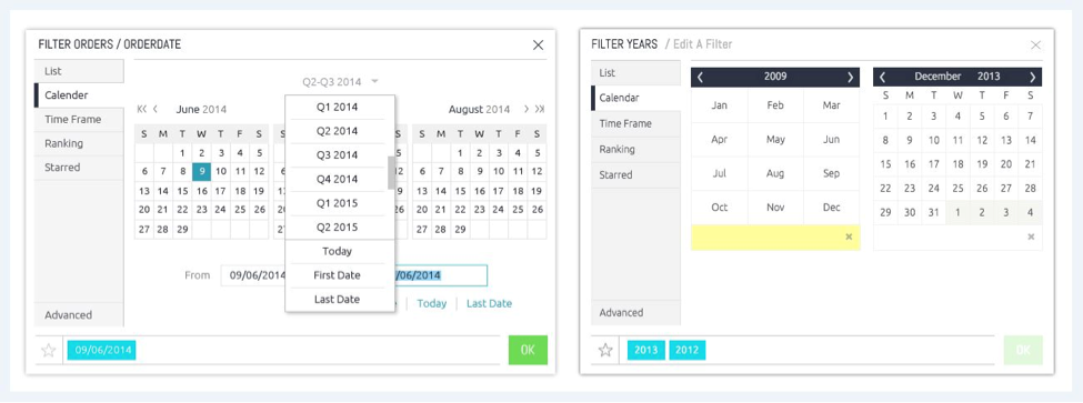 Two images side by side, showing Sisense's calendar view before and after hearing user feedback