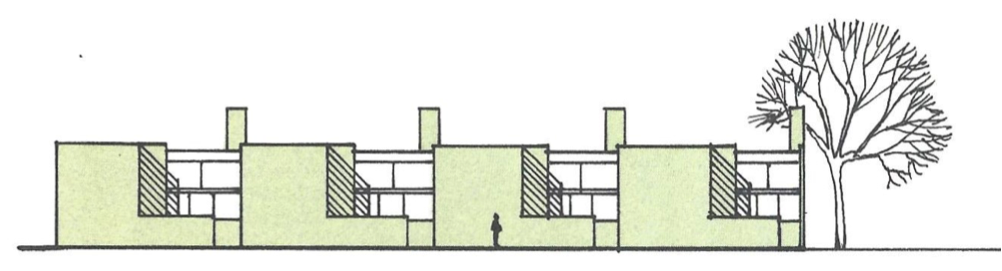 A 3D view of a building from an angle.