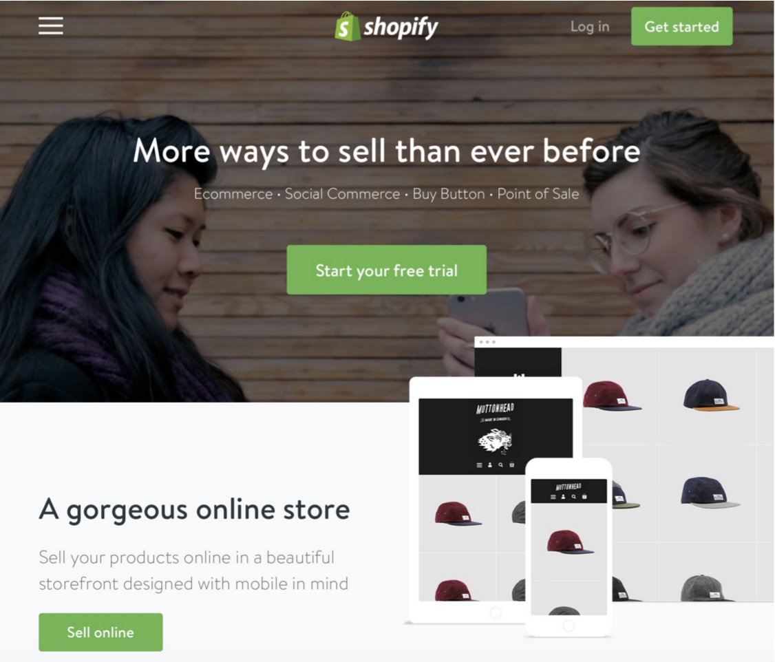 A screenshot of the Shopify homepage.