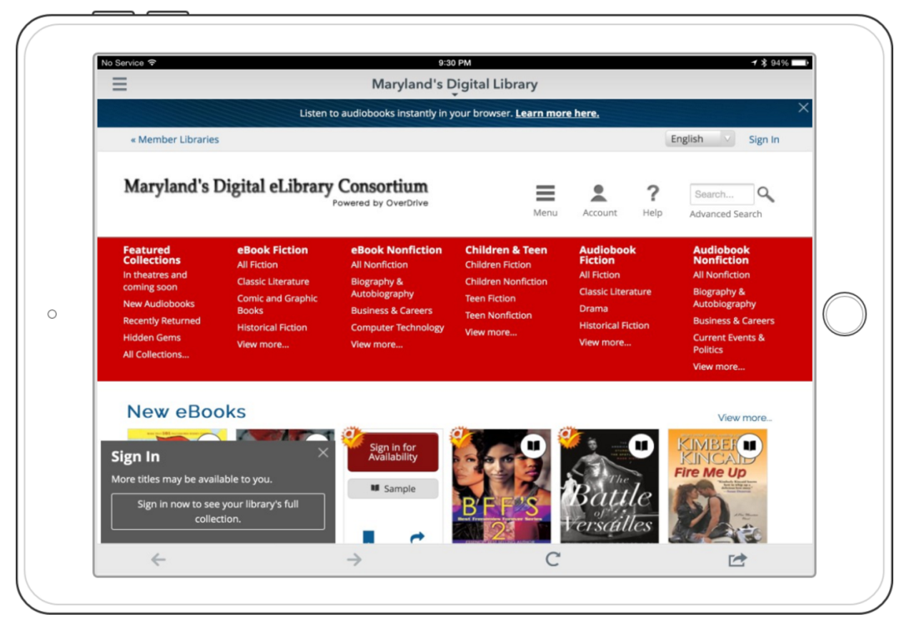 An image of the library app Overdrive.
