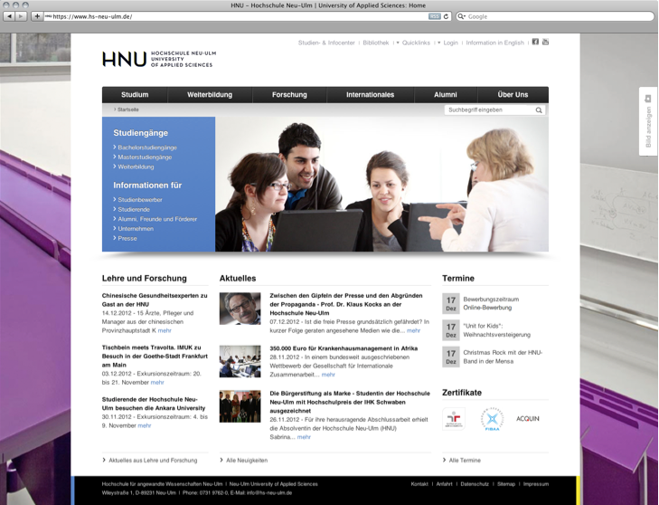 Homepage of the HNU-Website.