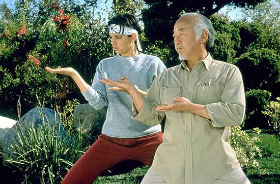Scene from Karate Kid where they're training.