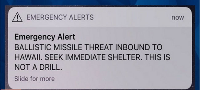 The emergency alert on a phone screen.