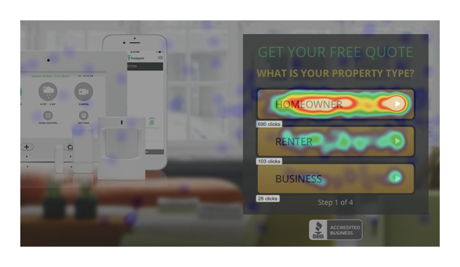 screenshot of heatmap results showing high number of button clicks