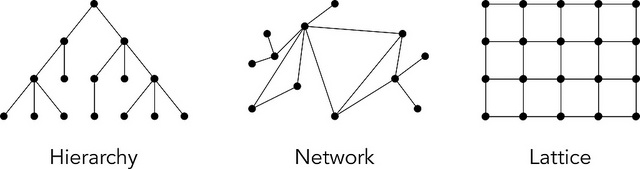 visual representation of hierarchy, network, and lattice structures