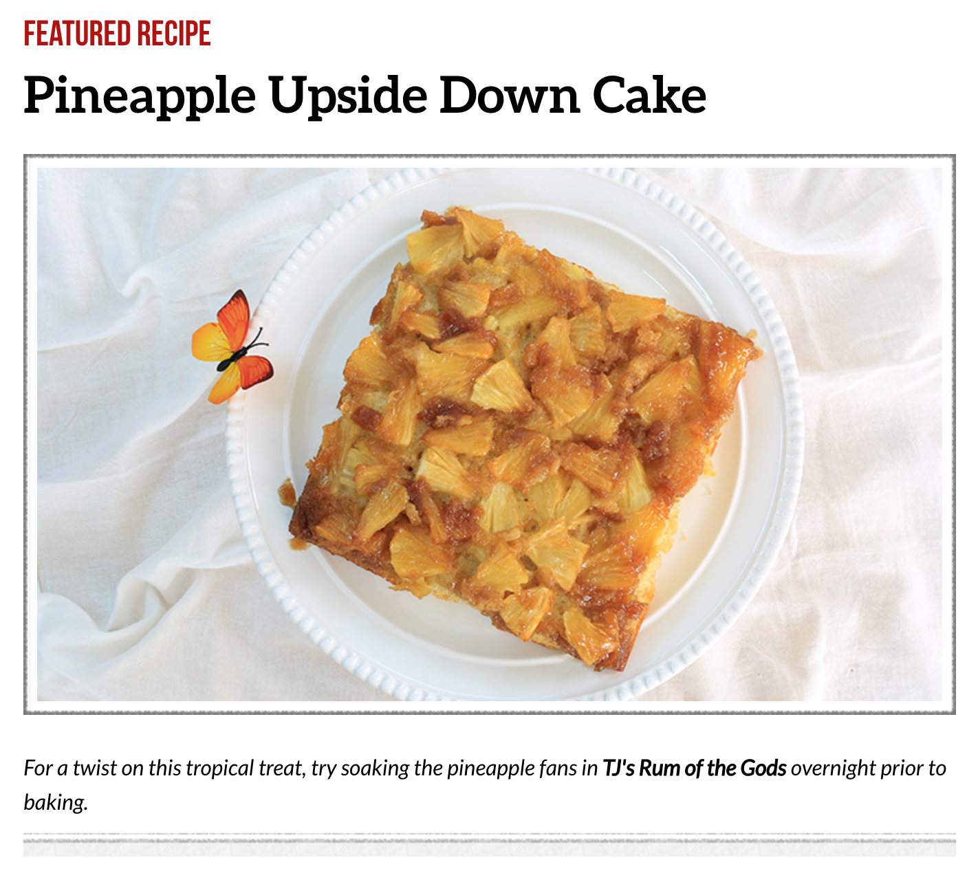 screenshot from the Trader Joe's website showing a recipe for pineapple upside down cake