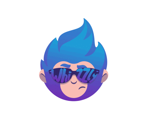 a blue monkey-like figure is animated with sunglasses that show the brand name