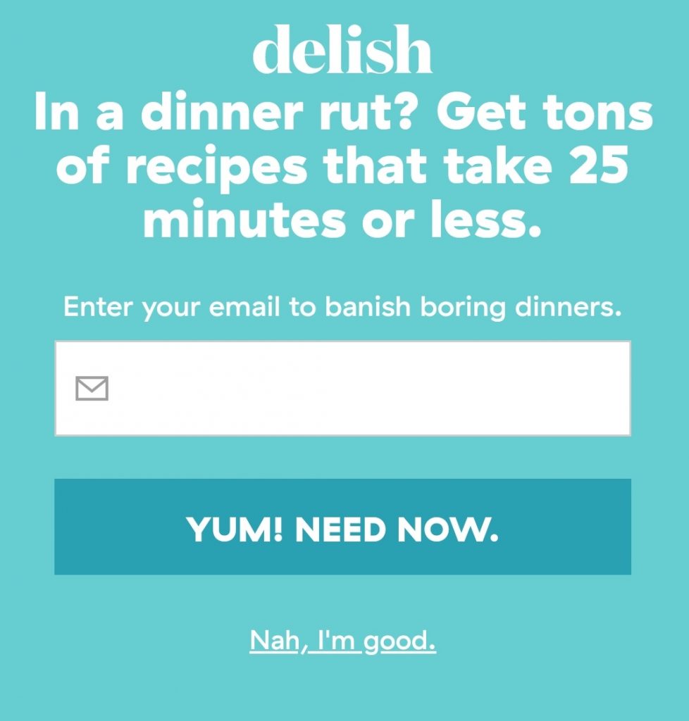 new opt-out for same recipe emailing list; microcopy now says, "nah, I'm good"