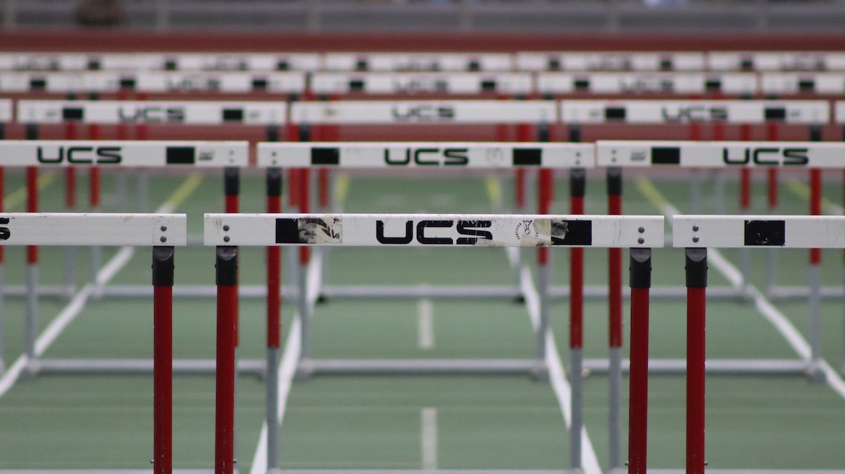Several hurdles on a race track