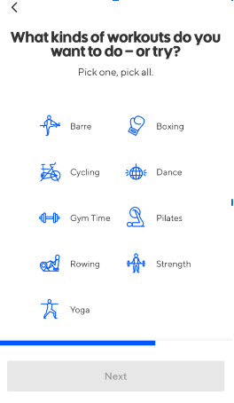 Screenshot from workout app