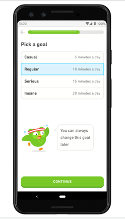 Screenshot from mobile app called Duolingo