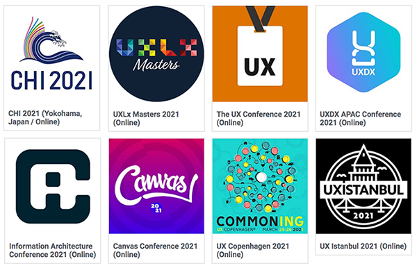 Sample of upcoming UX conferences in 2021