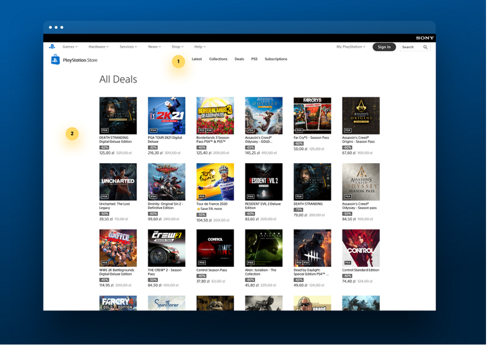 Playstation store grid layout