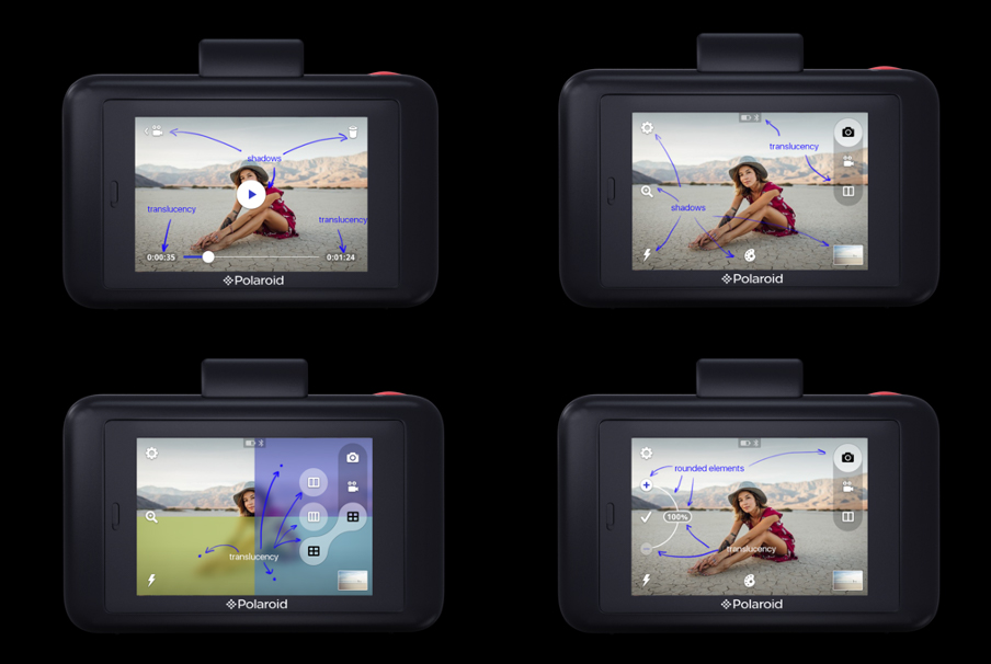 Tutorial screens from Polaroid camera interface