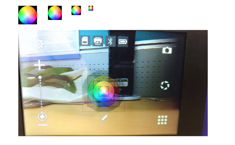 Photo taken of Polaroid screen showing on screen settings